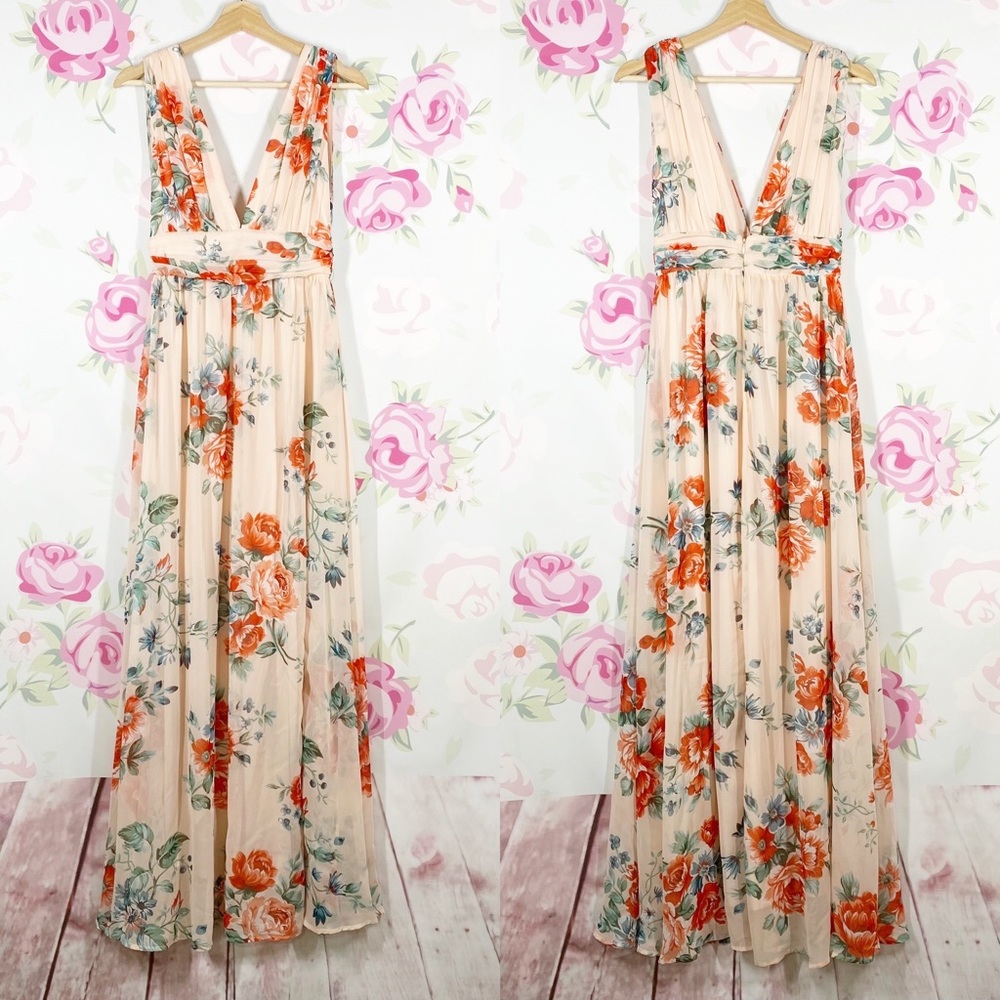 NEW Lulu’s Garden Meandering Blush Floral Chiffon Maxi Dress S